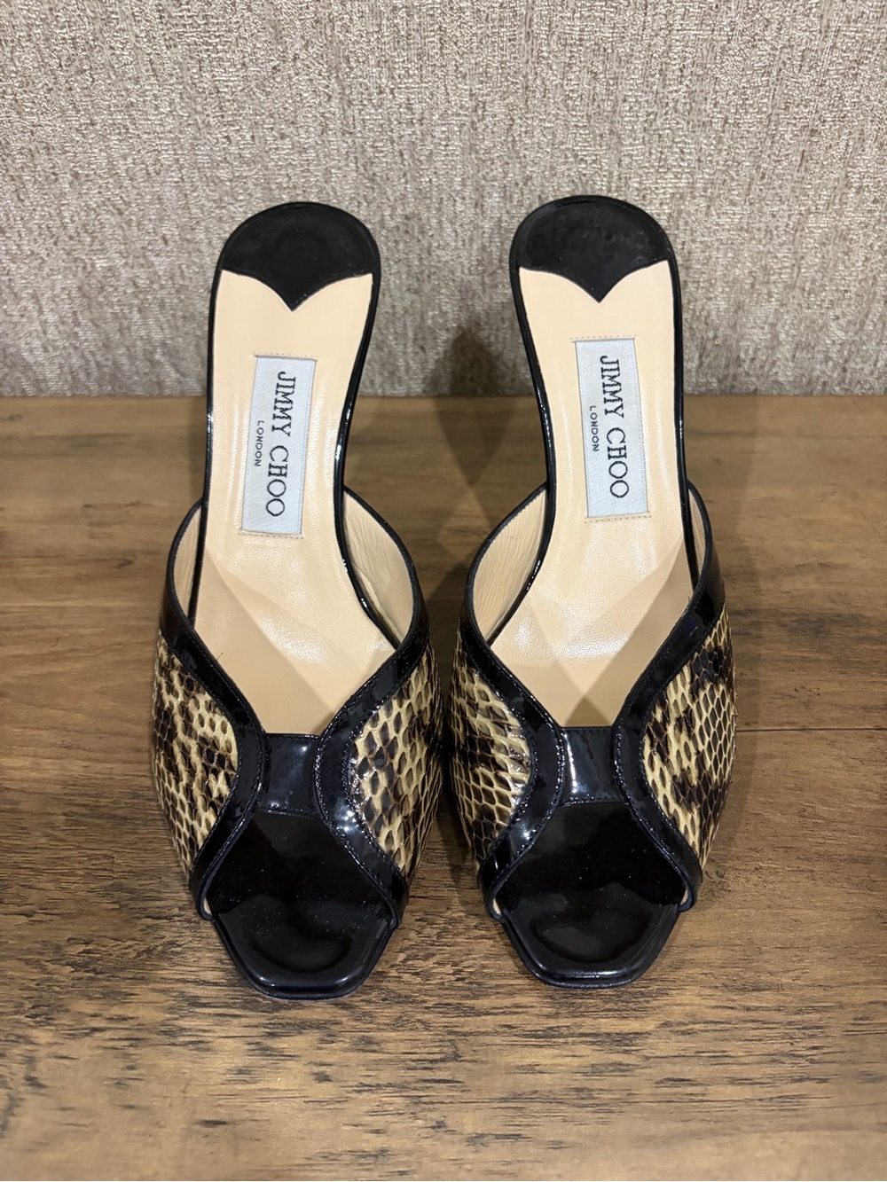Jimmy Choo Black & Leopard-Print Open Toe Mules